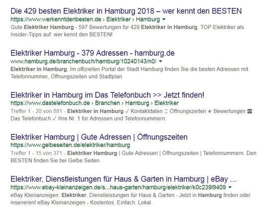 Google-Suche: Elektriker in Hamburg