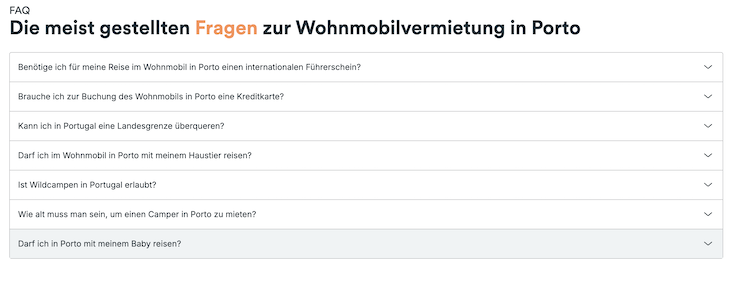 Screenshot des Self-Service von Camperdays