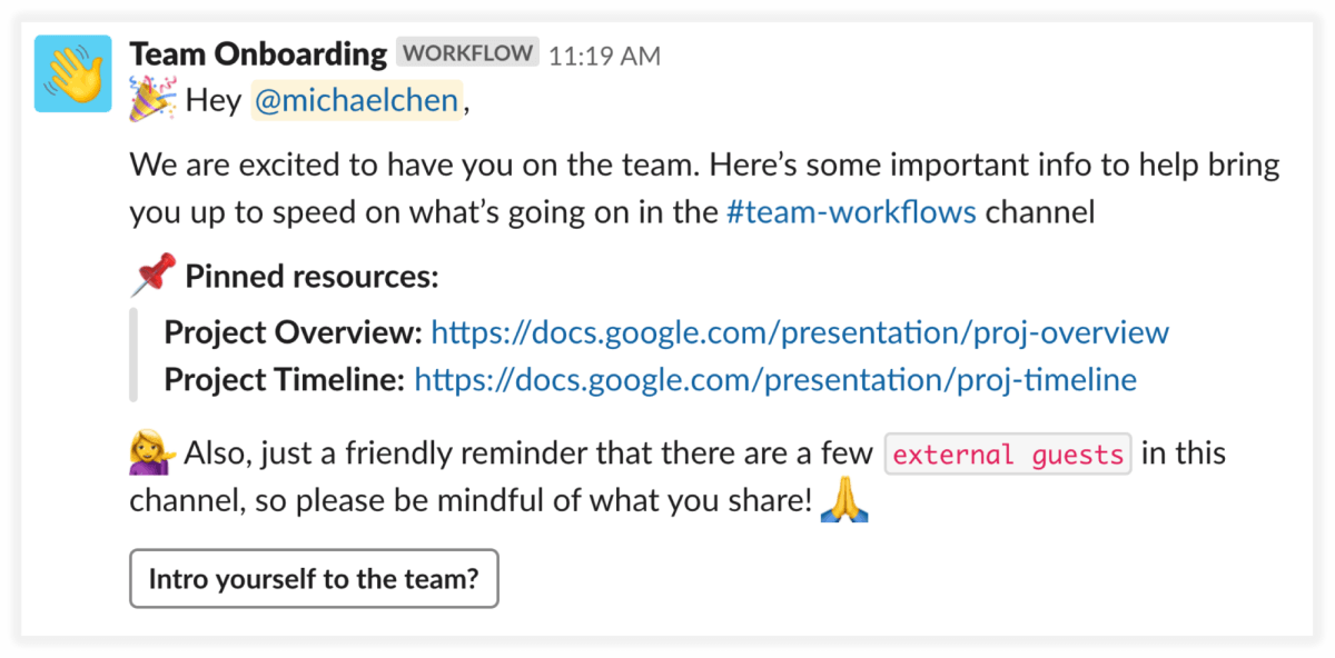 Slack workflows