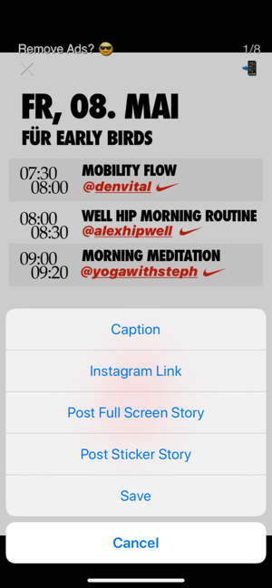 Option „Post Full Screen Story“ auswählen