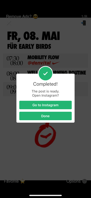 Auf „Go To Instagram“ tippen, um den Prozess abzuschließen.