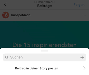 Papierflieger unter einem Beitrag auswählen und Beitrag in der Story posten