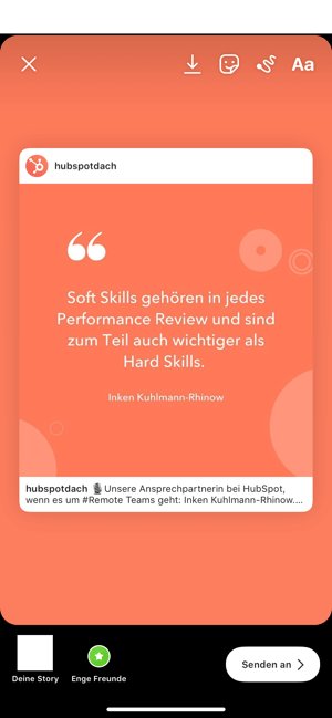 Darstellungsoption beim Teilen einer Story mit Bildunterschrift