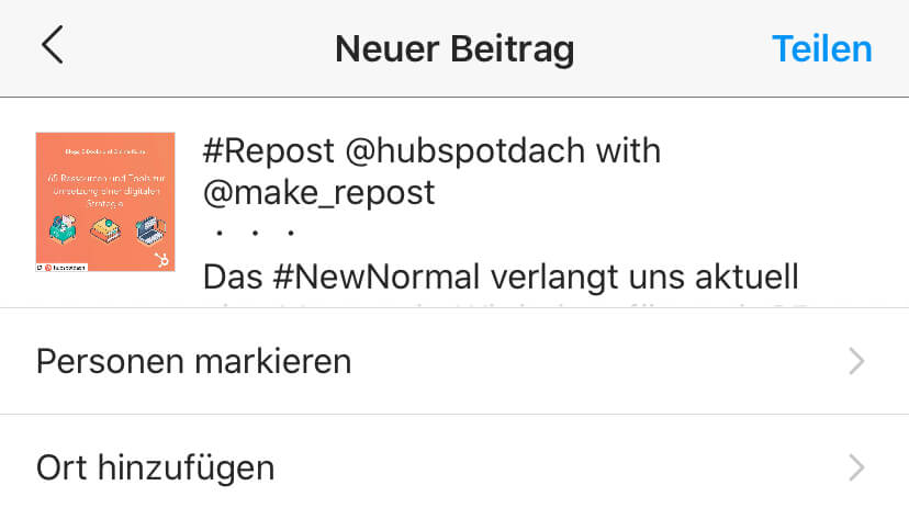 Neue bildunterschrift beim Reposten