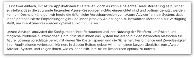 Ankündigung der öffentlichen Vorschauversion von Azure Advisor Ankündigung der öffentlichen Vorschauversion von Azure Advisor