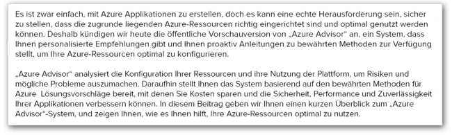 Ankündigung der öffentlichen Vorschauversion von Azure Advisor