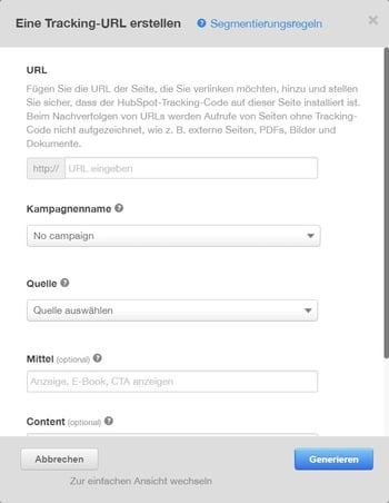 Details für Tracking-URL angeben Details für Tracking-URL angeben
