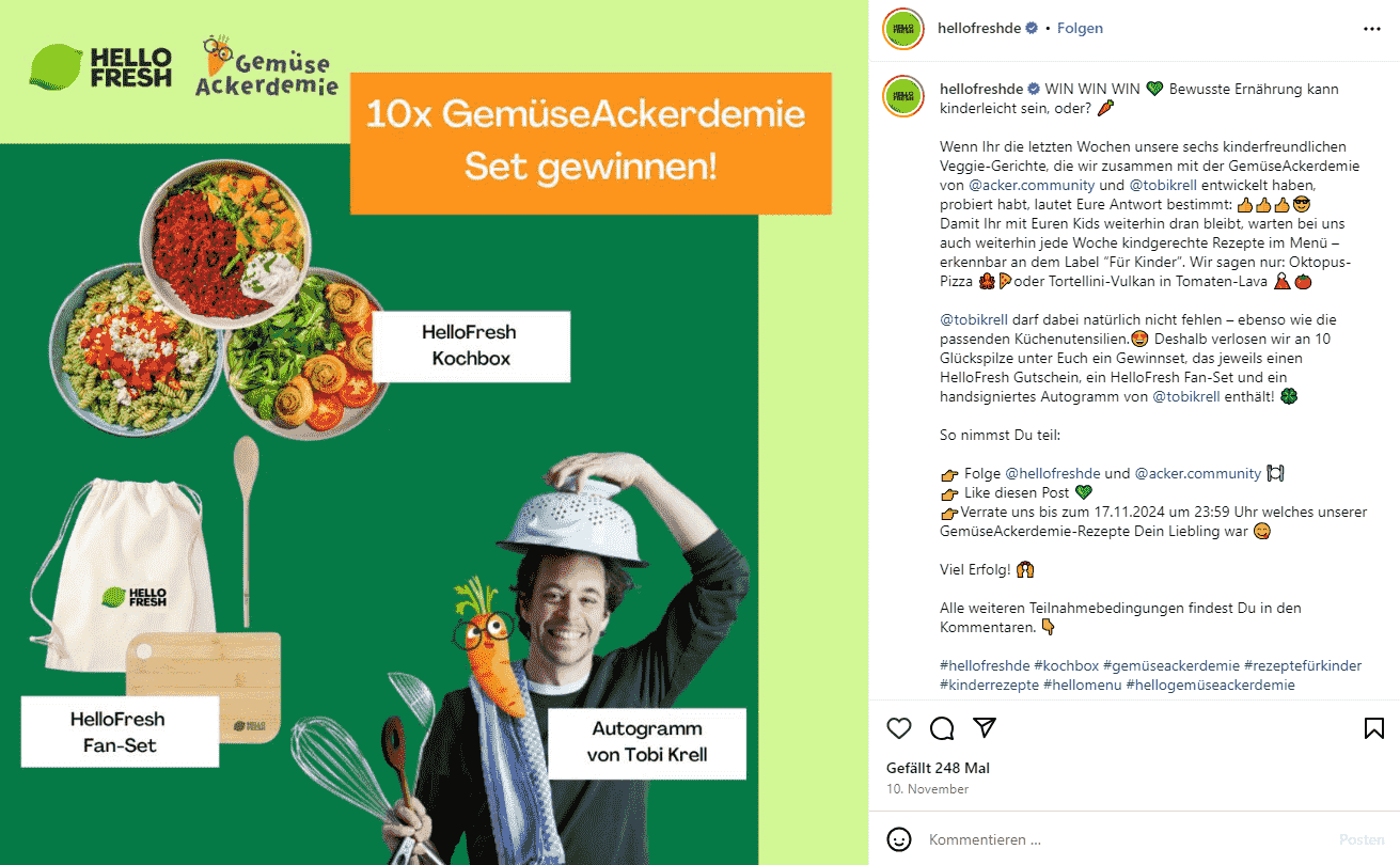 Screenshot Instagram-Post HelloFresh