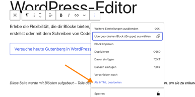 WordPress-Gutenberg-Editor-HTML-Bearbeitung