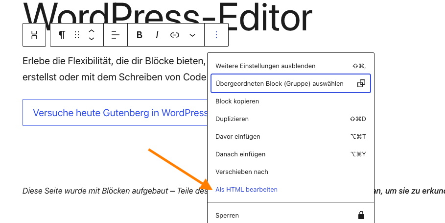 WordPress-Gutenberg-Editor HTML Bearbeitung