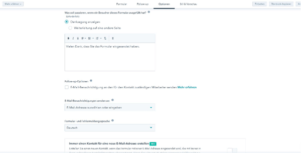 WordPress_Kontaktformular weitere Einstellungsmöglichkeiten