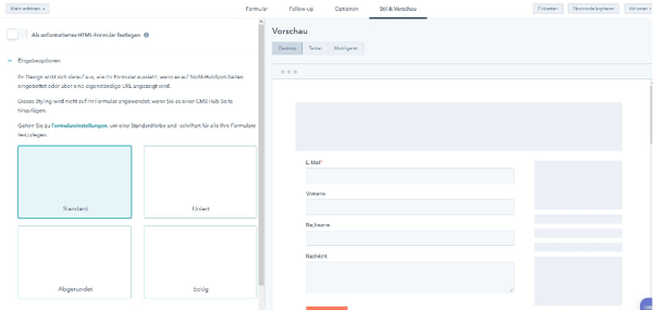 WordPress_Kontaktformular Stil und Vorschau