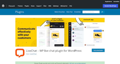 Screenshot WordPress zum LiveChat Chat Plugin 