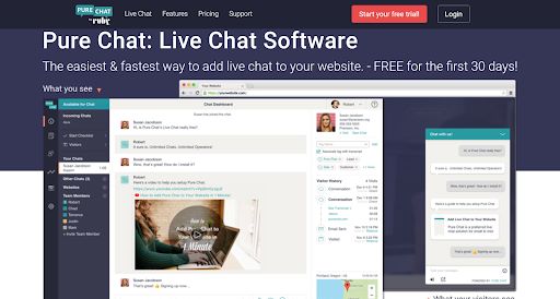 Screenshot Pure Chat Webseite zum WordPress Chat Plugin 