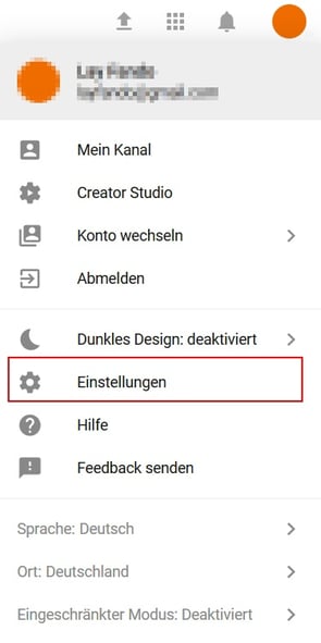 YouTube-Menü YouTube-Menü