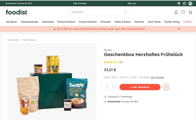 Screenshot Beispiel für Abo-Boxen Foodist