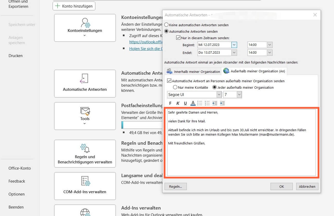 Abwesenheitsnotiz In Outlook Einrichten (inkl. Vorlage)