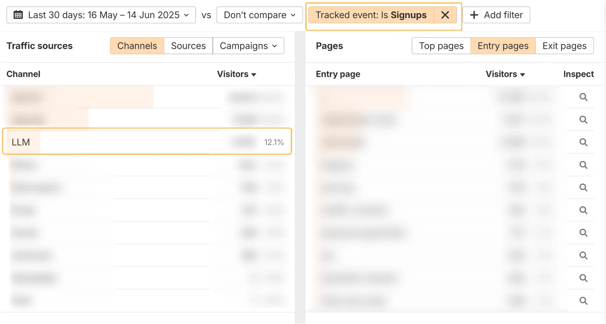 Screenshot der Sign-up-Steigerung aus Ahrefs