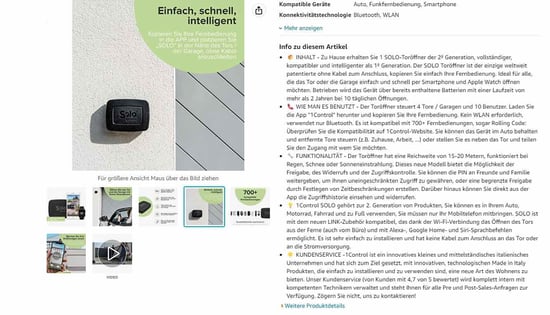 Screenshot einer Produktbeschreibung auf Amazon