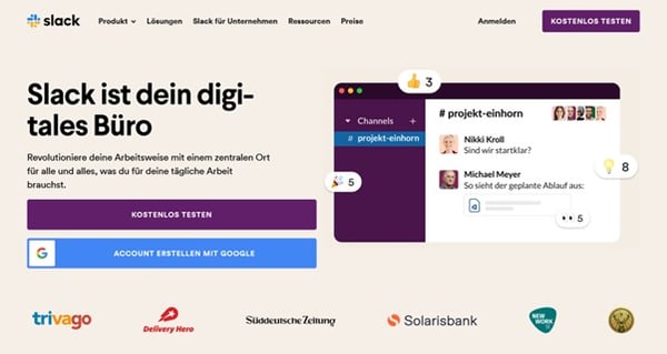 Screenshot Apps fuer Produktivitaet und Zeitmanagement Slack