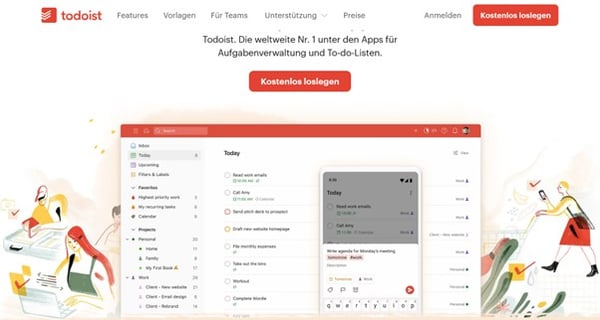 Screenshot Apps fuer Produktivitaet und Zeitmanagement Todoist