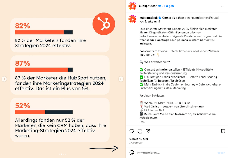 Beispiel B2B-Marketing Instagram HubSpot Beitrag