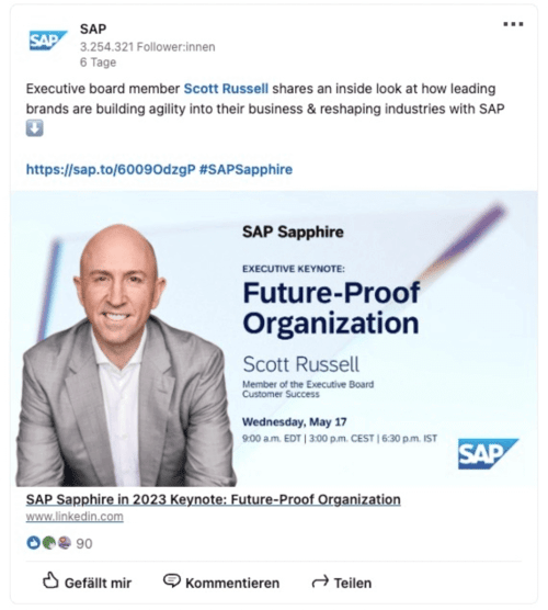 Social-Media-Post von SAP auf Linkedin