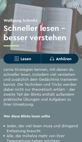 Screenshot aus der Blinkist iPhone App, 29.11.2017