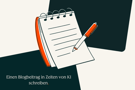 Person schreibt einen Blogbeitrag mit der Hand vor
