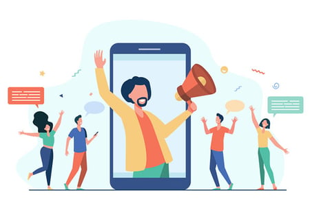 Grafik, die einen Brand Ambassador mit Megafon in der Hand zeigt