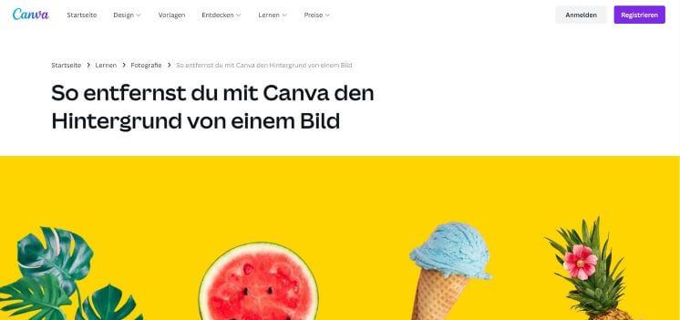 Screenshot Canva Bildbearbeitung Bild freistellen