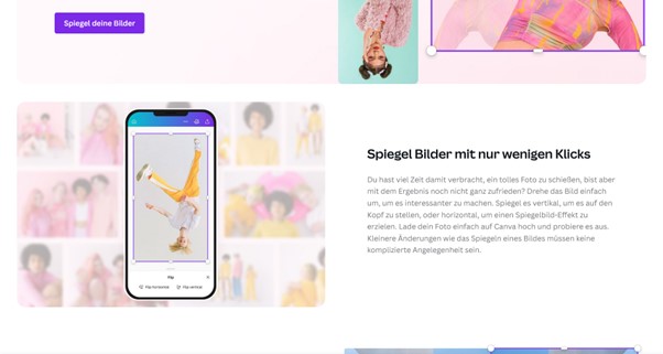 Screenshot Canva Bildbearbeitung Bild spiegeln