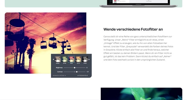 Screenshot Canva Bildbearbeitung Filter