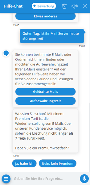 Screenshot Beispiel für Chatbot Web.de