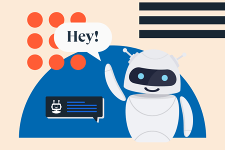 Chatbot hebt Arm und sagt Hey! symbolisierend für Chatbot-Beispiele