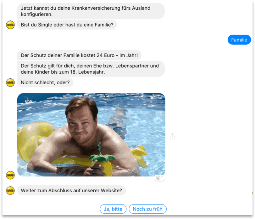 Auszug aus einem Chatverlauf mit dem „ARAG Reiseassistent“ Auszug aus einem Chatverlauf mit dem „ARAG Reiseassistent“