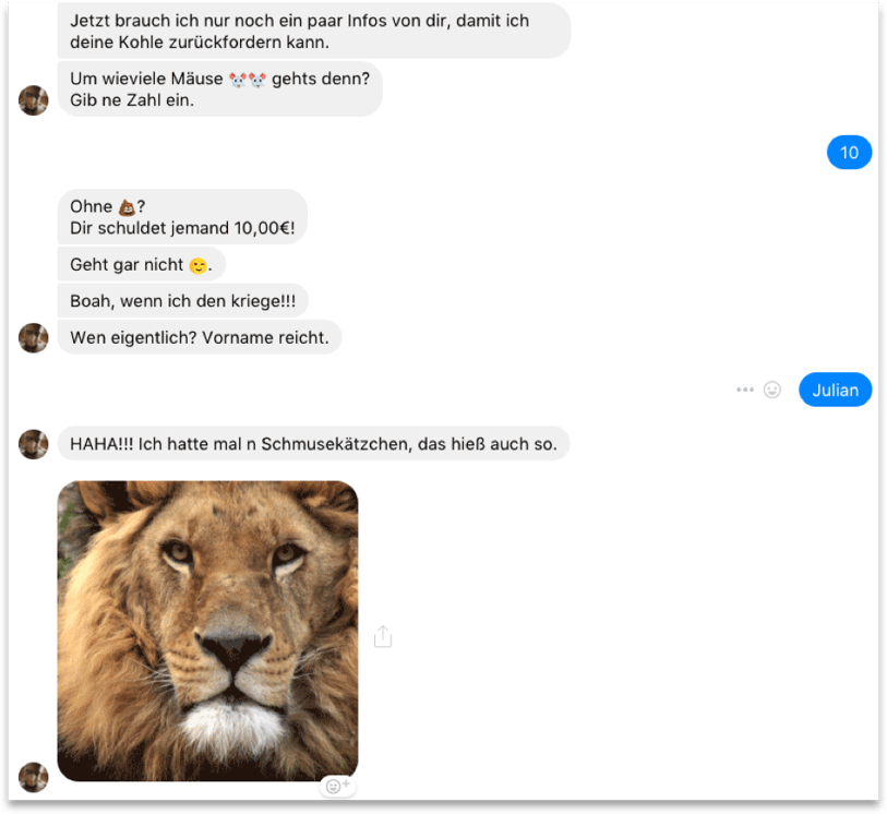 Auszug eines Chatverlaufs mit dem Sparkassen-„Boten“ Auszug eines Chatverlaufs mit dem Sparkassen-„Boten“