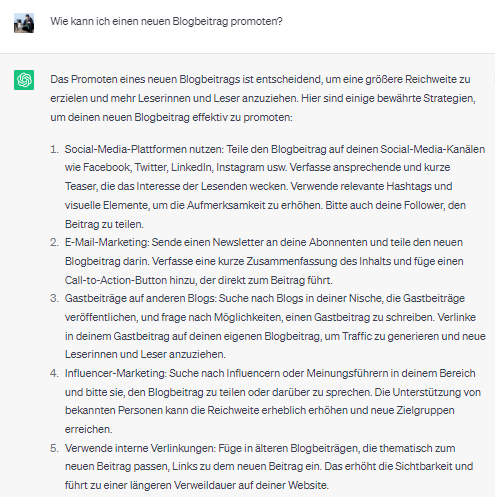 ChatGPT Beispiel: Wie kann ich einen neuen Blogbeitrag promoten?