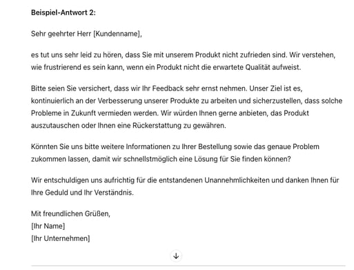 ChatGPT im Kundenservice Beispiel Antwort unzufriedene Kundschaft