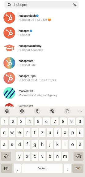 Screenshot Instagram Accounts suchen