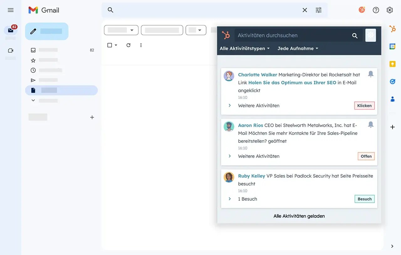 Screenshot HubSpot E-Mail-Integration