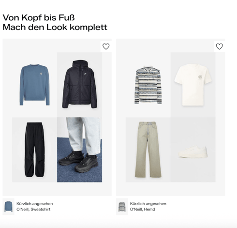 Screenshot der Zalando-Website mit kompletten Outfits zum Cross-Selling