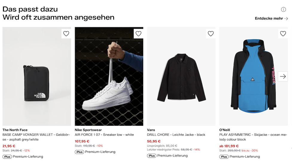 Screenshot der Zalando-Website fuer Cross-Selling von weiteren Produkten
