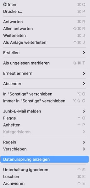 Screenshot E-Mail-Header auslesen Menue