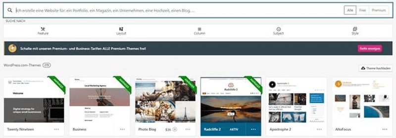 wordpress theme auwählen