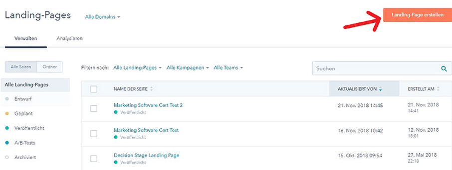 Neue Landing Page in HubSpot anlegen