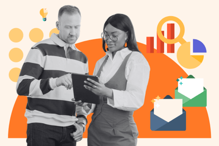E-Mail-Marketer sehe sich E-Mail-Marketing-Statistiken am Tablet an