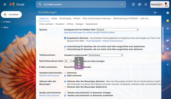 E-Mail zurückrufen in Gmail - Einstellungen