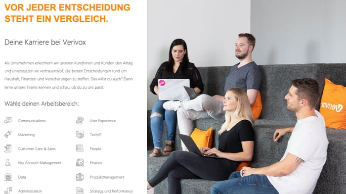 Screenshot Employer-Branding-Beispiel Verivox Karriereseite