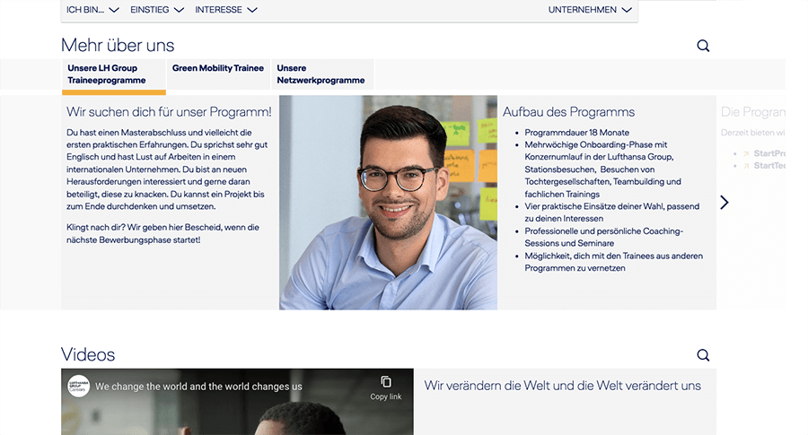 Screenshot Employer-Branding-Beispiel Lufthansa Karriereseite
